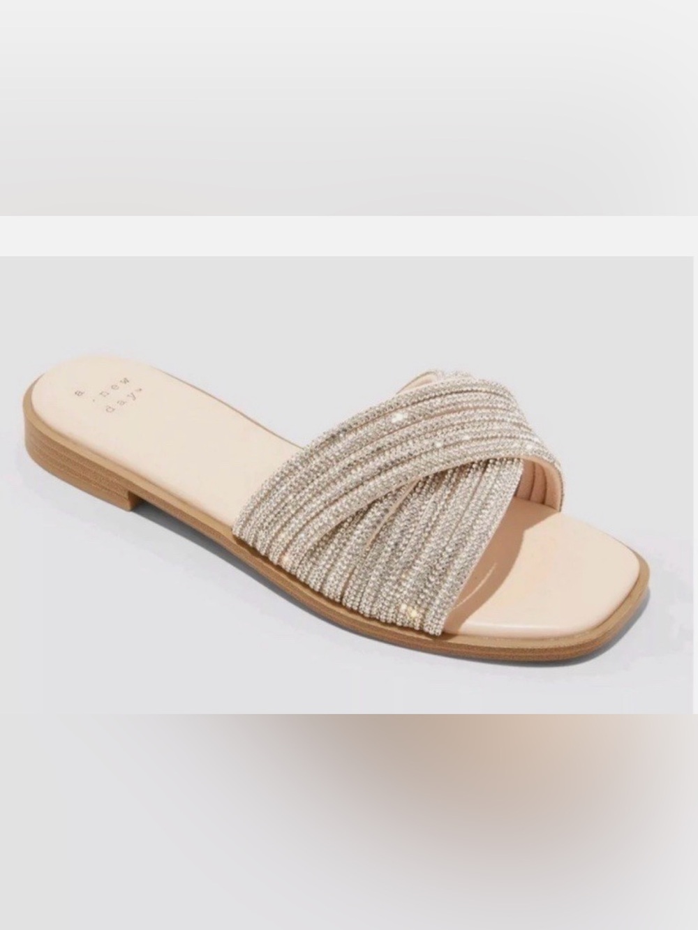 A NEW DAY FELICIA RHINESTONE SLIDE SANDALS COLOR SILVER SIZE 10